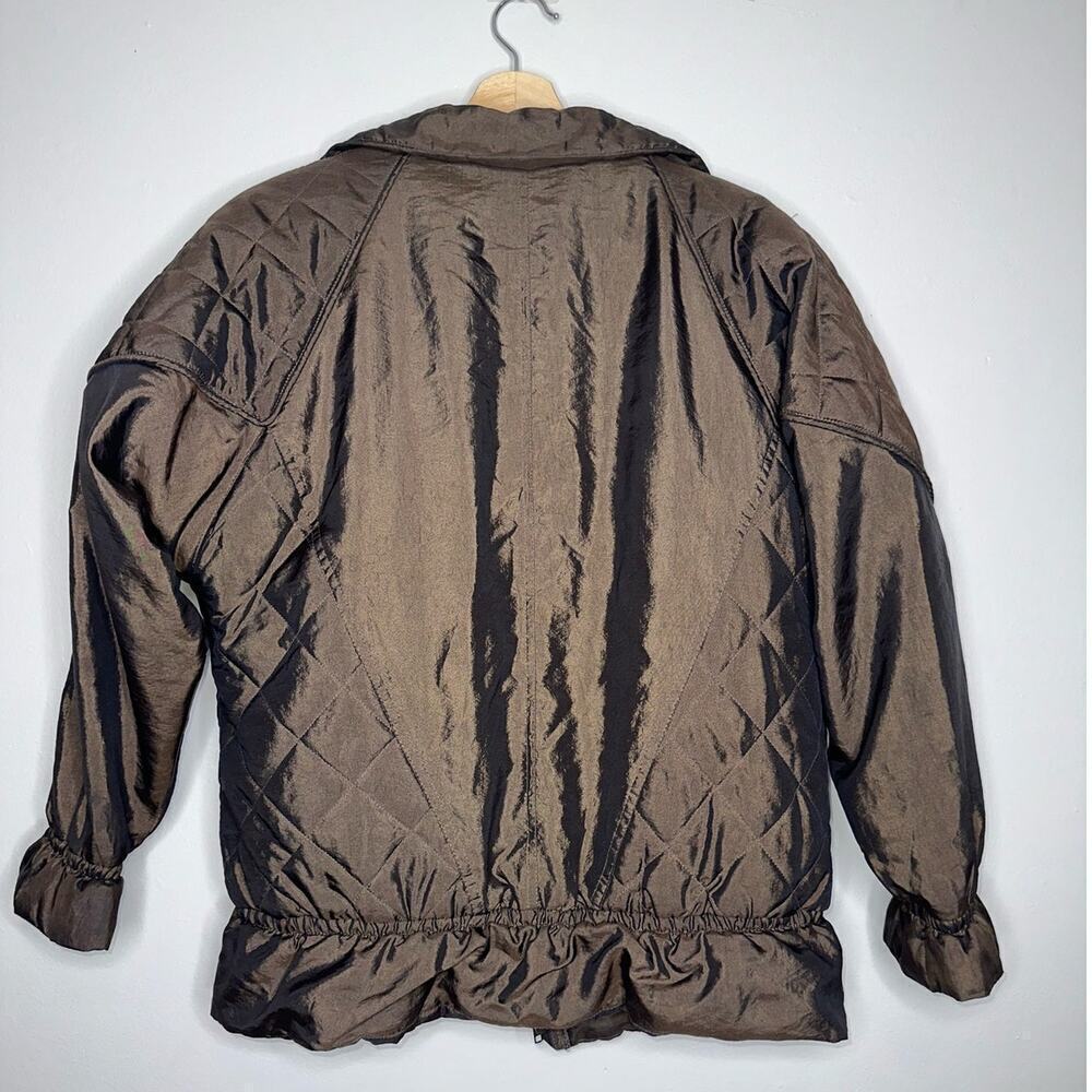 London Fog Towne Quilted Puffer Jacket Dark Olive/Brown Medium Insulated/Lined - Picture 6 of 6